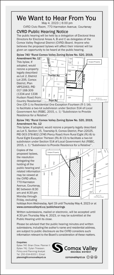 Public Hearing Notice - Bylaw 740 and 741