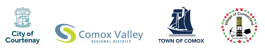 City of Courtenay, Comox Valley Regional District, Town of Comox and Village of Cumberland logos.